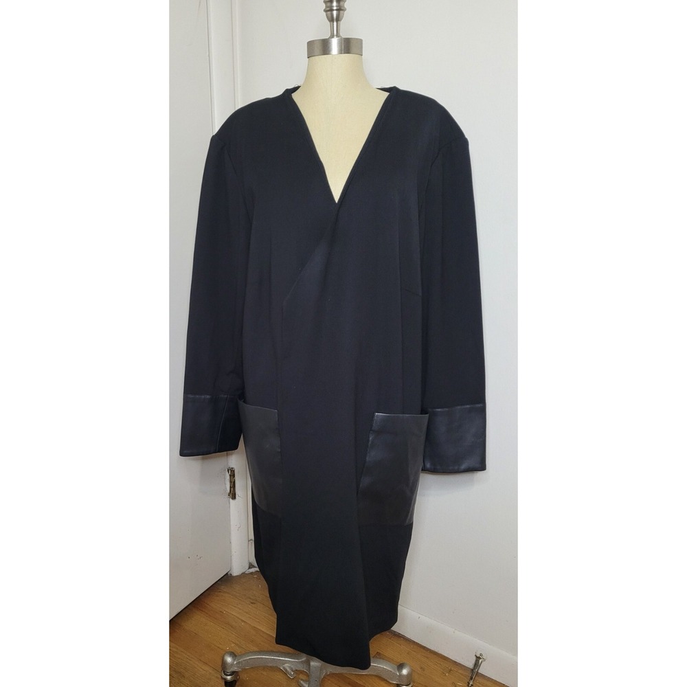 CALVIN KLEIN Black Faux Longline Leather Topper Jacket Minimalist Lagenlook 24W - Picture 3 of 7